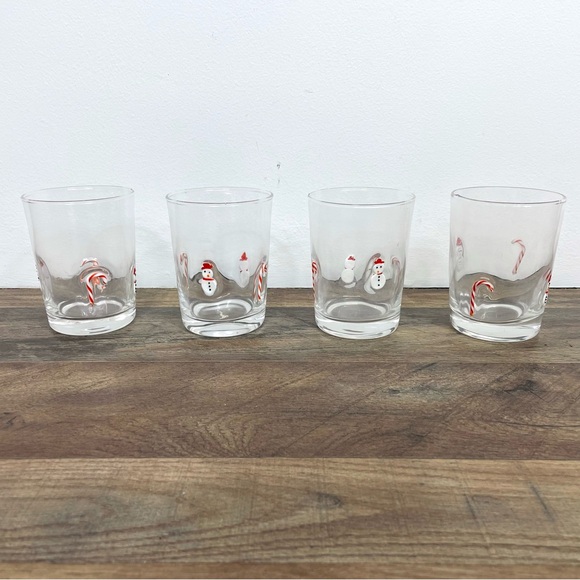Vintage Crate and Barrel Snowman and Candy Cane Double Old Fashioned Glasses - Picture 3 of 10